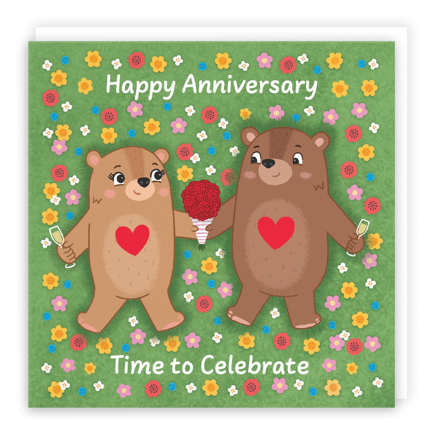 Hunts England - Cute Flowery Bears Anniversary Card - For Him, Her, Couple, Men, Women - Fun Bears Anniversary Card - Love Story Collection