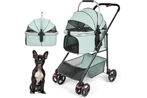 Rultyn Pet Dog Stroller, 3 in 1 Multifunction Pet Travel System 4 Wheels Foldable Aluminum Alloy Frame Carriage for Small Medium Dogs & Cats (Blue Green)