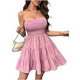 SOLY HUX Women's Strapless Tube Mini Dress Sleeveless Flowy Vacation Beach Summer Dresses
