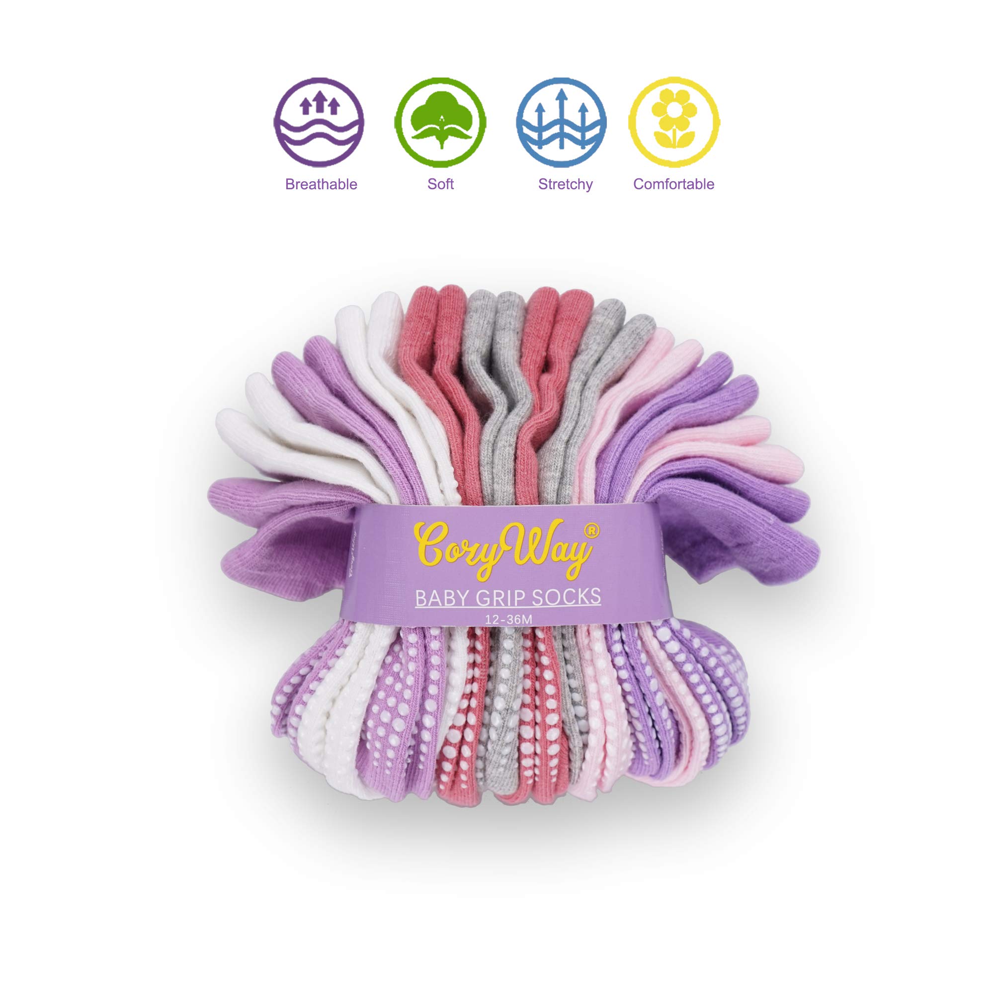 CozyWay Baby Grip Ankle Socks - Pairs of 12 - Non Slip Anti Skid Baby Infants Toddlers Boys Girls Unisex