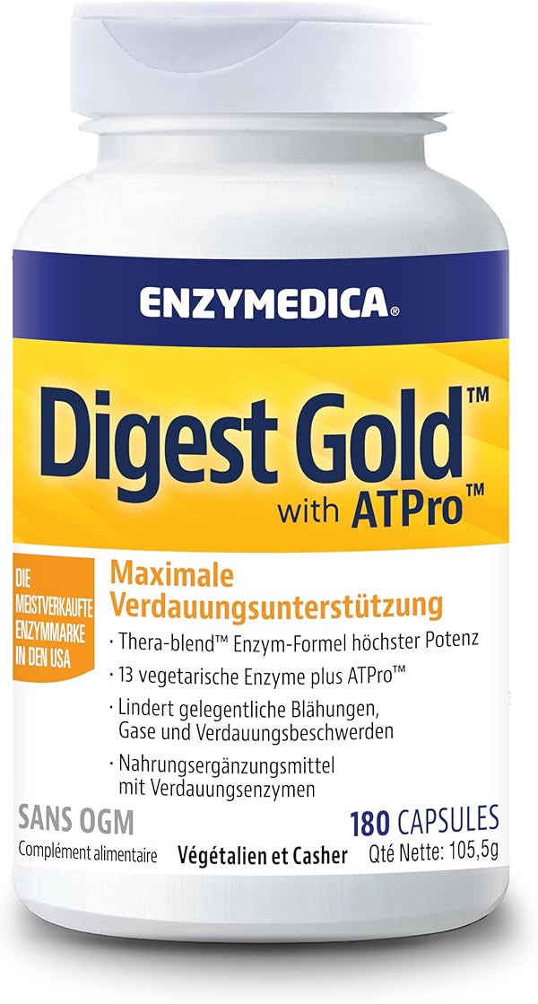 Enzymedica - Digest Gold, schnell wirkende Enzym-Formel, reduziert Gase und Blähungen, verbessert die Nährstoffaufnahme und Energie, glutenfrei, milchfrei, vegetarisch, 180 Kapseln