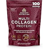 Ancient Nutrition Collagen Peptides Powder, Multi Collagen Protein, Women & Men, Vitamin C, Probiotics, Hydrolyzed Collagen, Supports Skin, Joints, Gut Health, Unflavored, 100 Servings