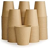 LITOPAK 100 Pack 10 oz Kraft Paper Coffee Cups for Water, Juice, and Tea, Disposable Hot Coffee Cups for Home, Restaurant, Store, and Cafe