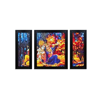 Home Attire HAP-1106 Radha Krishna Paintings- Set of 3 (6x14inch-2, 12X14inch -1)