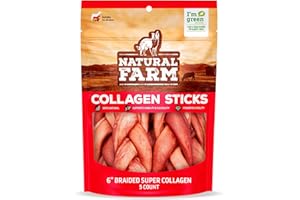 Natural Farm Odor-Free Super Braided Collagen Dog Chews (6-Inch, 5-Pack) First Ever Real Bull Sticks Alternative, 100% Natural Angus Hide Collagen Treats- More Protein More Chew Time for All Dogs