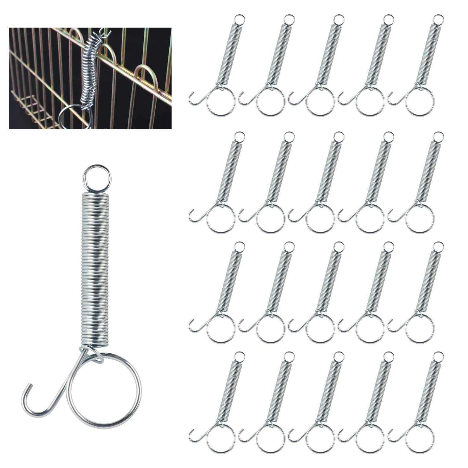 20PCS Spring Latch Hook for Cages Multifunctional Door Metal Finger Spring Door Hook for Fixing Rabbit Birds Dog Cat Parrot Small Animal (4.52Inch)