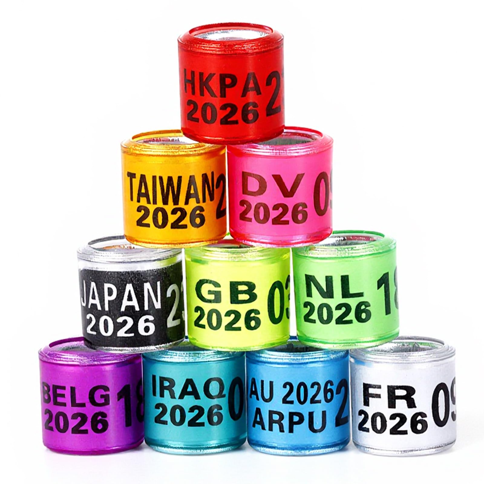 FULAIERGD Pack of 100 Multicoloured Aluminium Pigeon Leg Rings Pigeon Leg Rings Identifying Bands Plastic with 2026 Training Identify Birds Foot Ring — image 1