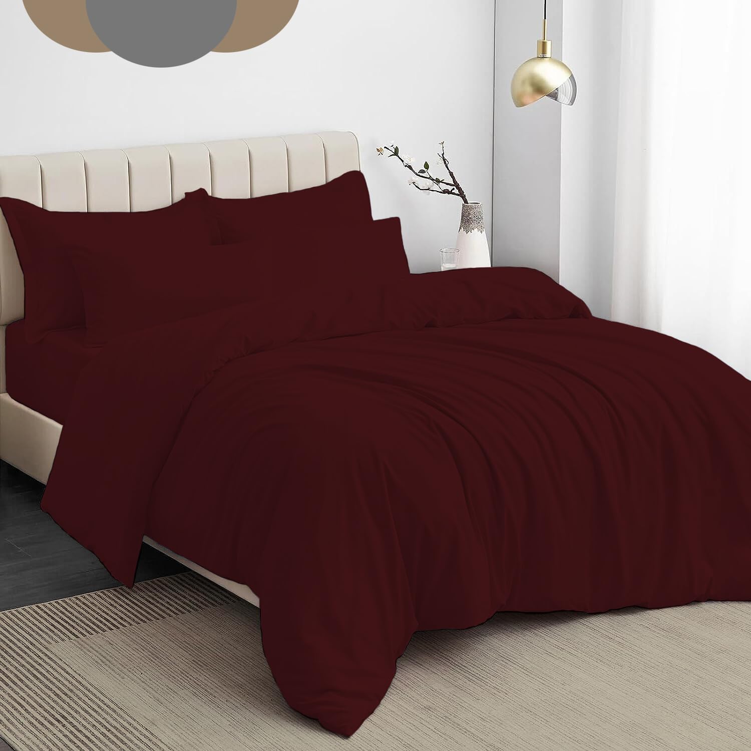 Dazzle Collection® Plain Dyed DUVET COVER SET with Matching Pillowcases Luxury 100% PolyCotton Bedroom Bedding Bed Set Easy Care UK Sizes Bedding Set (Double, Burgundy)