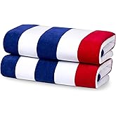 Kaufman - Soft Oversized 2-Pack| 35" x 70" Velour Tonal Striped Beach Towels | Absorbent, Quick-Drying | 100% Cotton Thick Beach Towels (Navy/Red)