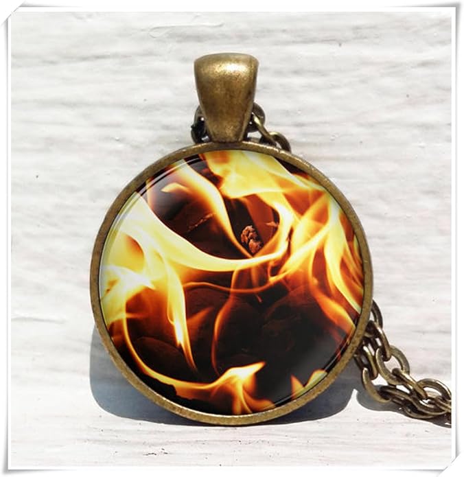 Necklace, Fire Pendant, flames Necklace, jewelry, Glass