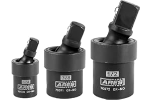 ARES 70073-3-Piece Impact Universal Joint Set - 1/4-Inch, 3/8-Inch and 1/2-Inch Drive Chrome Moly U Joint Sockets Access Hard to Reach Fasteners
