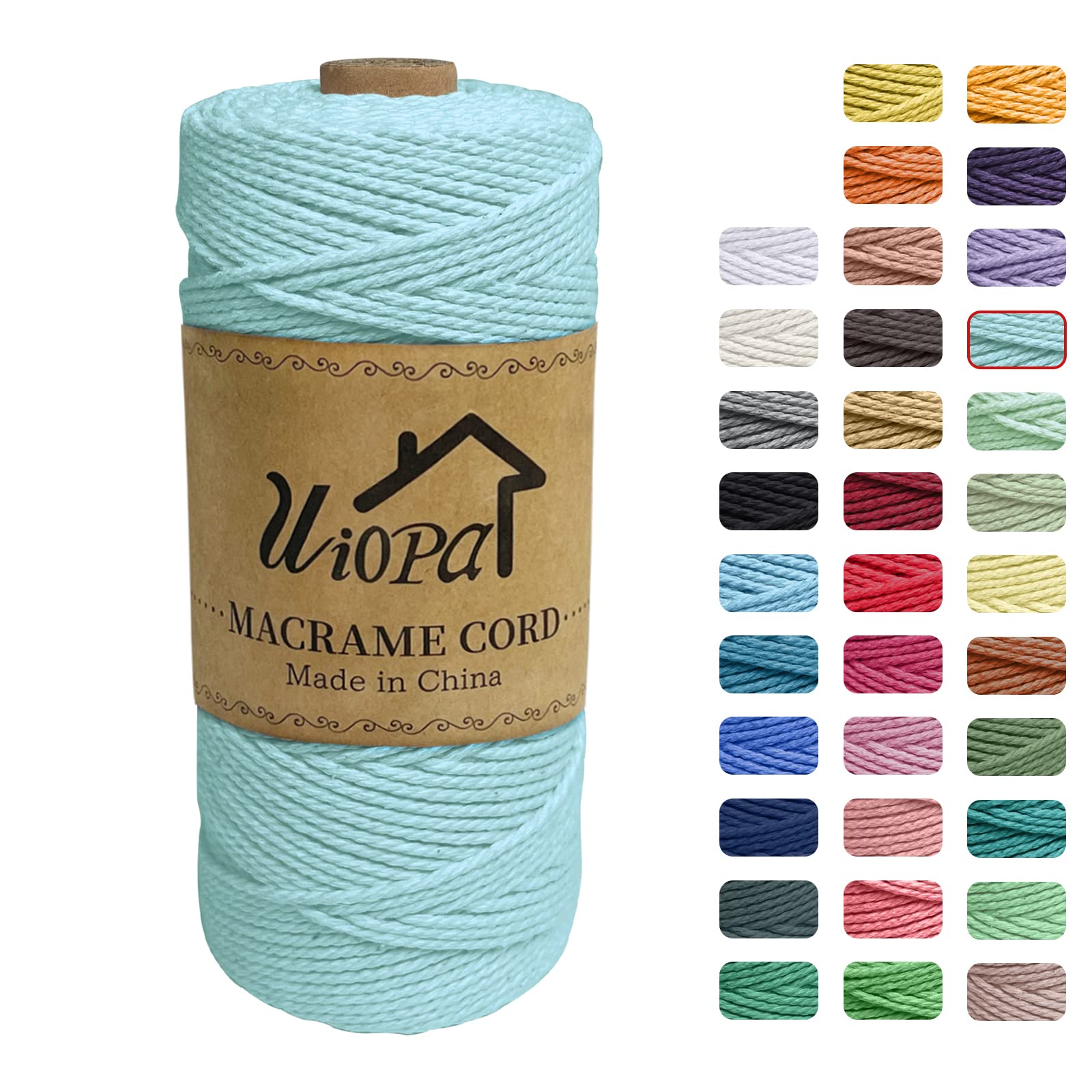 Uiopa Macrame Cord 2mm x 200m, 3-Strand Twisted Natural Cotton String, Macrame Cotton Rope Coloured String for Wall Hanging Plant Hanger Boho Home Decor Craft Projects — image 1