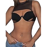 SweatyRocks Women's Cut Out Sheer Mesh Crop Top Mock Neck Sleeveless Y2k Party Rave Tops