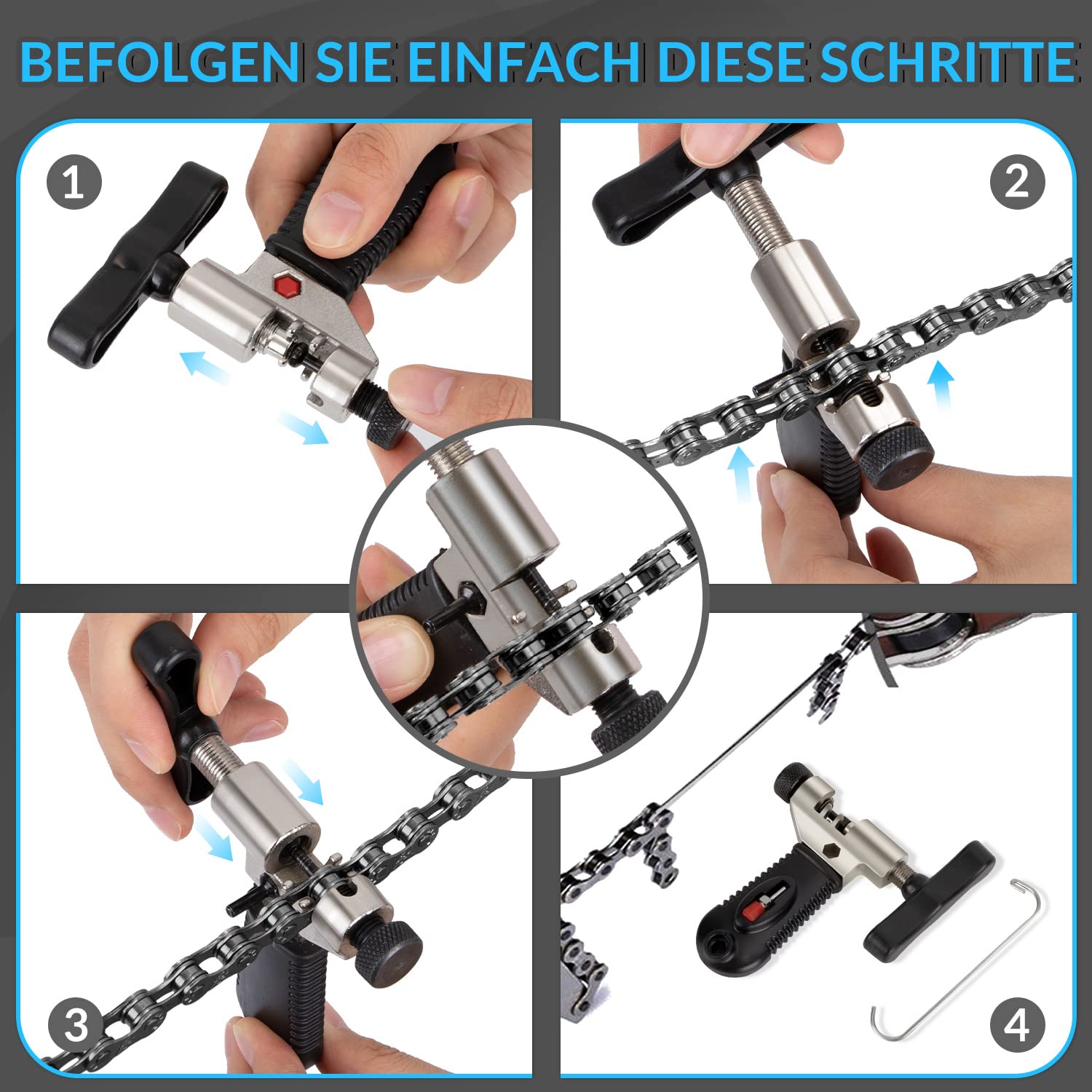 WOTOW Fahrrad Werkzeug für Fahrradkette - Fahrrad Kettenschloss Zange, Kettennieter, Kettenlehre und 3 paar Kettenschloss Fahrradkette für 6/7/8/9/10 Speed Kette, Reparaturwerkzeug für MTB Rennrad 7