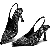 Trary Slingback Heels for Women - Pointed Toe Pumps, Comfortable & Stylish for Parties & Work - 3.2inch High Heels, Rhinestone & Glitter Dressy Shoes