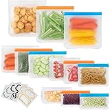 Storage Bags Reusable Ziplock, 12 Pack BPA Free PEVA Reusable Freezer Bags, Reusable Food Storage Bags for Sandwich Snack Mea