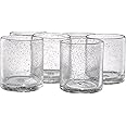 ARTLAND 14oz Double Old Fashion Glass, Set of 6 | Iris Seeded Design, Clear | Drinking Glass for Parties and Everyday Use - Mojito, Whiskey, Cocktail | Glassware & Barware Essentials