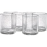 ARTLAND 14oz Double Old Fashion Glass, Set of 6 | Iris Seeded Design, Clear | Drinking Glass for Parties and Everyday Use - Mojito, Whiskey, Cocktail | Glassware & Barware Essentials