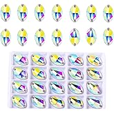 SWTHONY 40pcs 13 x 22mm AB Horse Eye Shaped Sew On Rhinestones for Crafting, Crystal Glass Gems Silver Plated Flatback Jewels with 2 Holes for Crafts Clothes Fabric