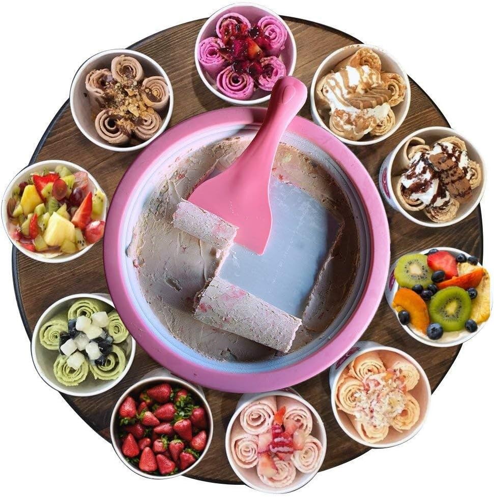 Monsterzeug Rolled Ice Cream Maker, Ice Cream Machine, Ice Cream Rolls DIY Set, Teppanyaki, Pink