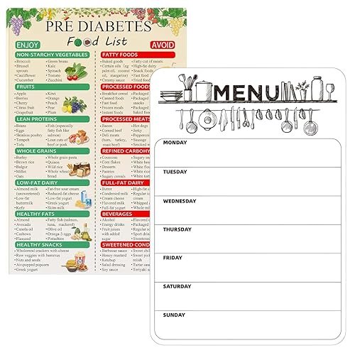 Meal Planner Magnetic Weekly Meal Planner Fridge Whiteboard Magnetic, Planning List Wipe Board with1 Kidney-Friendly Food Chart for Kitchen Office