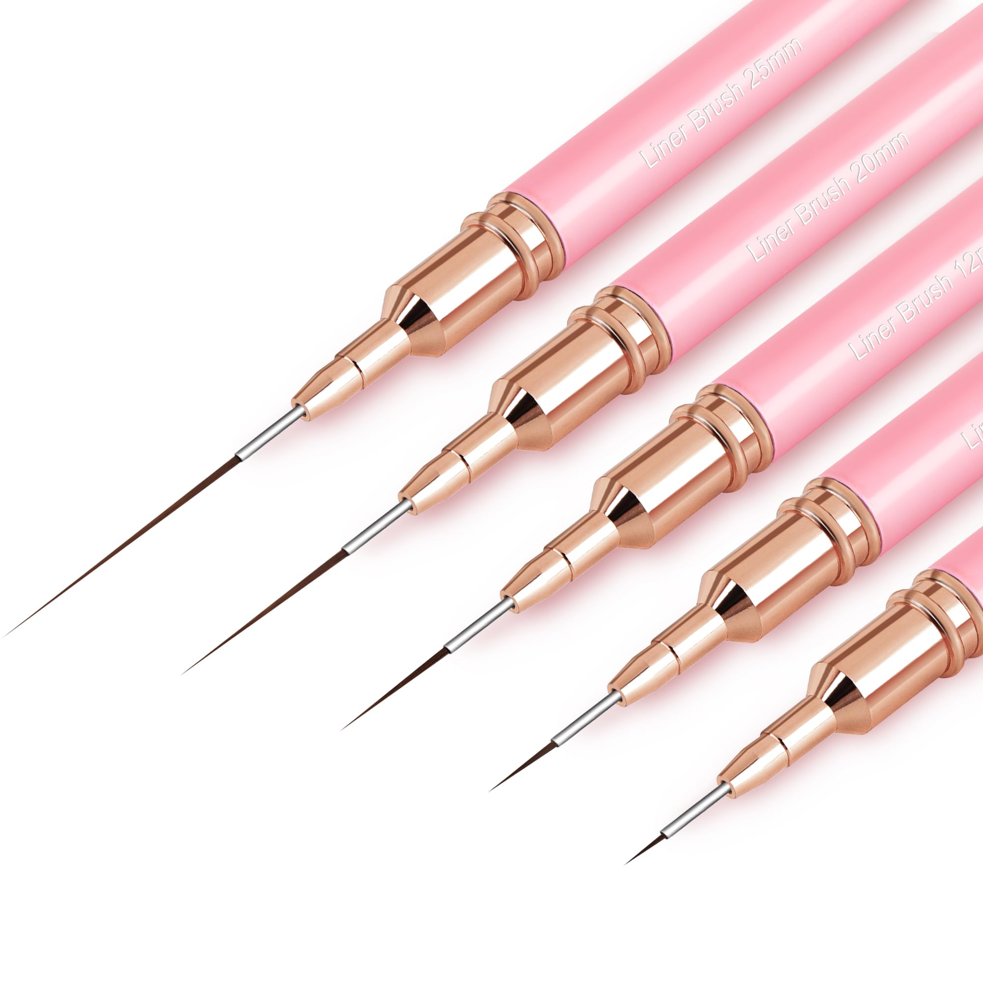 Nail Art Brushes, 5Pcs Nail Art Liner Brushes, Painting Art Design Brush Set Nail Dotting Drawing Tool for Long Lines, Thin Details, Fine Drawing Sizes 4/8/12/20/25mm, Pink