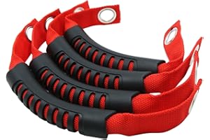 REPAIROCK Car Rear Seat Grab Handle for Jeep Wrangler 2007-2018 - Red 4pcs Auto Replacement Parts