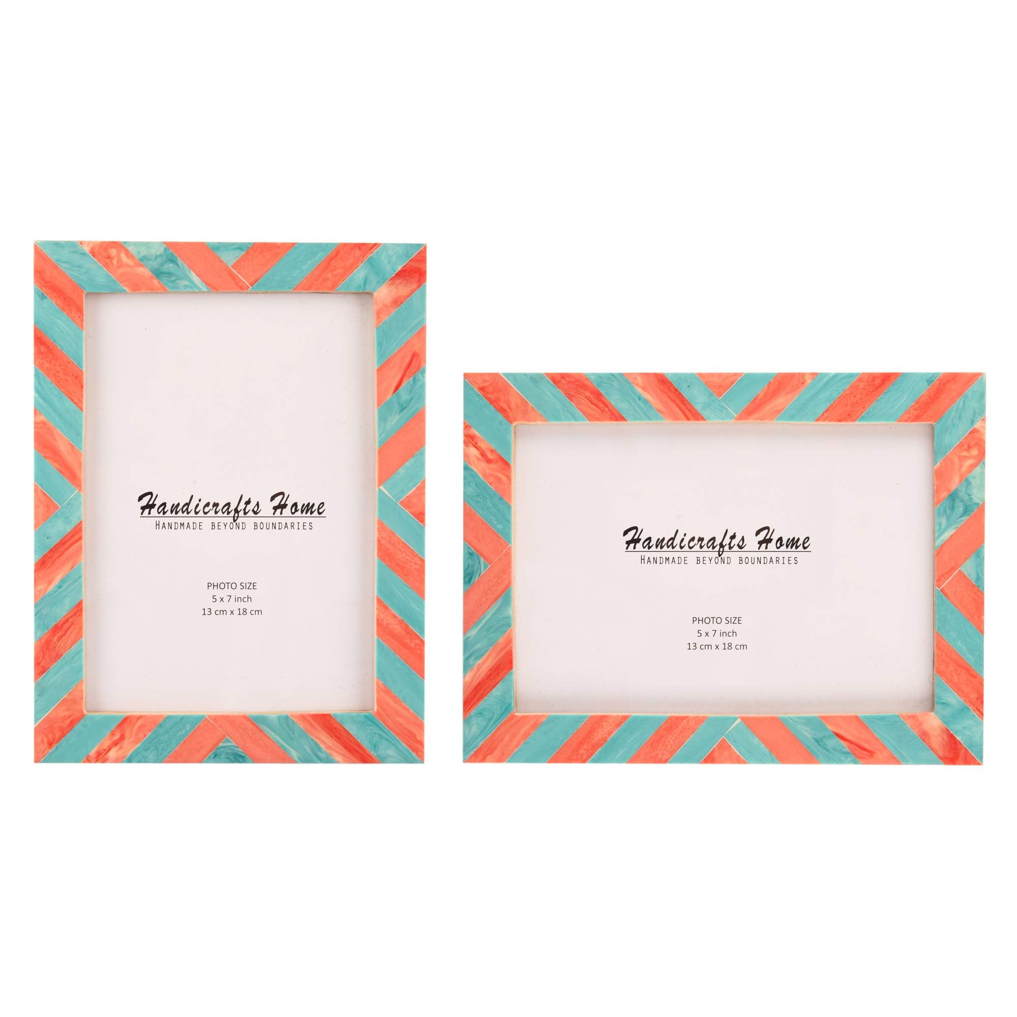 Handicrafts Home Green & Red 5x7 Picture Frame Set of 2, Vintage Photo Frames for Wall or Tabletop Display, Bookshelf, Family Wall Decor, Gallery Wall Frame Set, Multi Picture Frames Collage