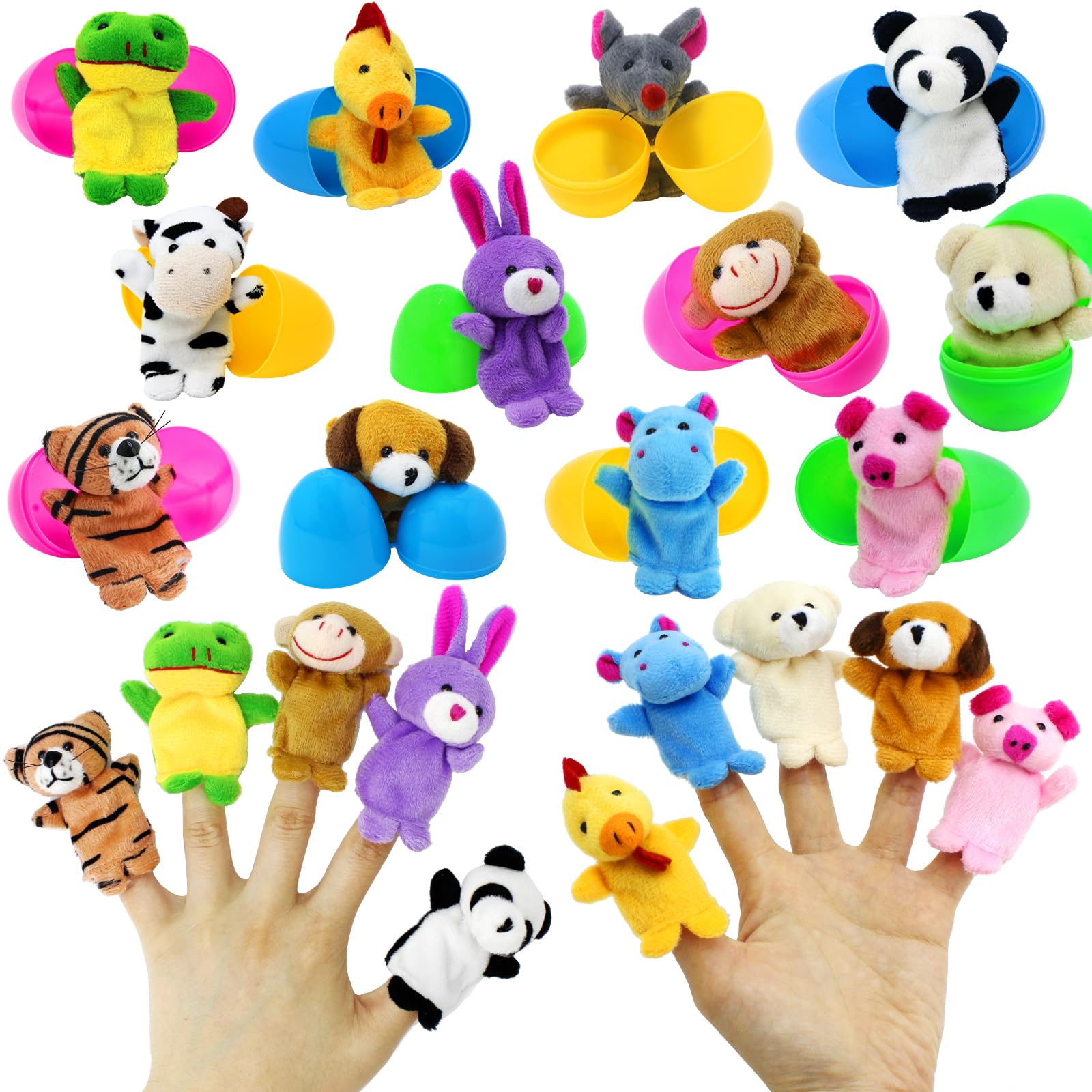 12pcs Prefilled Easter Egg with Finger Puppets Filled Easter Eggs for Basket Stuffers, Party Favors