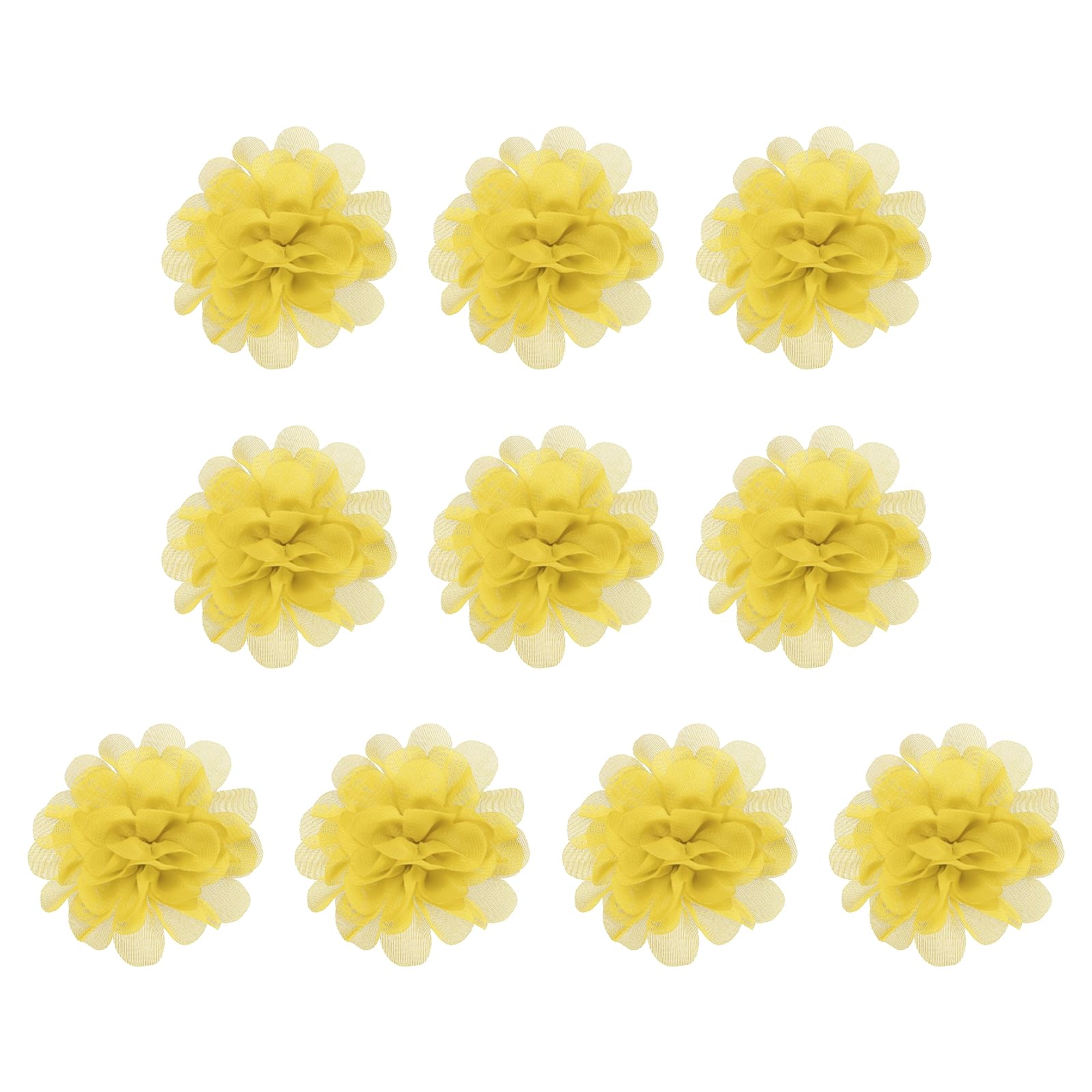 PATIKIL 2.8" Chiffon Flowers, 10 Pcs Mesh Fabric Flowers Sewing Fabric Appliques Headband Embellishments for DIY Craft Wedding Decor, Yellow