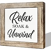 Relax Soak Unwind, Wooden Box Signs for Home Decor, Rustic Farmhouse Bathroom Decor Tabletop, Housewarming Bathroom Decortion, Bathroom's Box Sign