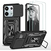 Jeylly for Xiaomi Redmi Note 13 Pro 5G/Poco X6 5G Case with Slide Camera Cover, Full-Body Military Grade Shockproof Protective Cover with Kickstand and [2 Pack] Tempered Glass Screen Protector, Black