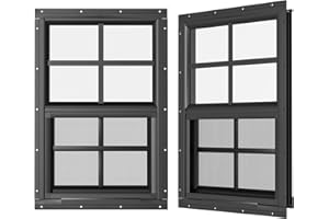 WRISIN 2 Pack Shed Windows 24" W x 36" H Flush Mount, Black Household Windows for Playhouses, Barns, Chicken Coop