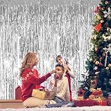 OWill 2 Pcs 3ft x 8.3ft Silver Tinsel Curtain Foil Fringe Backdrop view 5