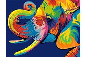 Komking DIY Acrylic Painting Paint by Numbers Kit for Kids & Adults Beginner, Colorful Animals Painting on Canvas 16x20inch - Colorful Elephant