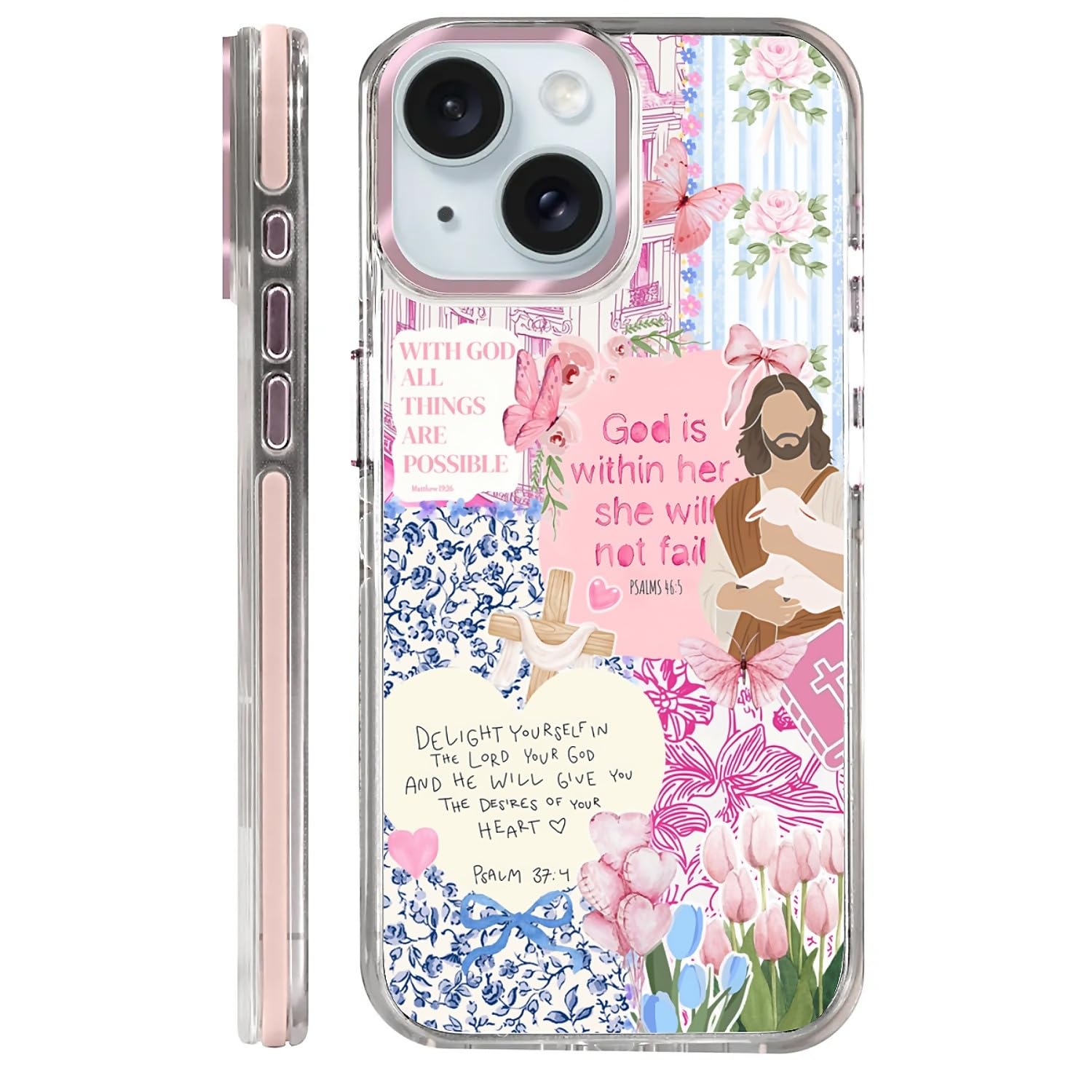 Photo 1 of COTAIL Clear Case for iPhone 15, [Magnetic Charging Compatible][Anti-Yellowing][Military-Grade Protection] Shockproof Slim Magnetic Phone Case for iPhone 15, Pink Jesus Collage
