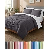 Queen Comforter Set - 3 Piece Bed Set for All Seasons - 1 Soft Quilted Comforter with Corner Tabs & 2 Pillow Shams - Comfy & Breathable - Premium Down Duvet Insert - Oeko-TEX - Queen Size, Dark Grey