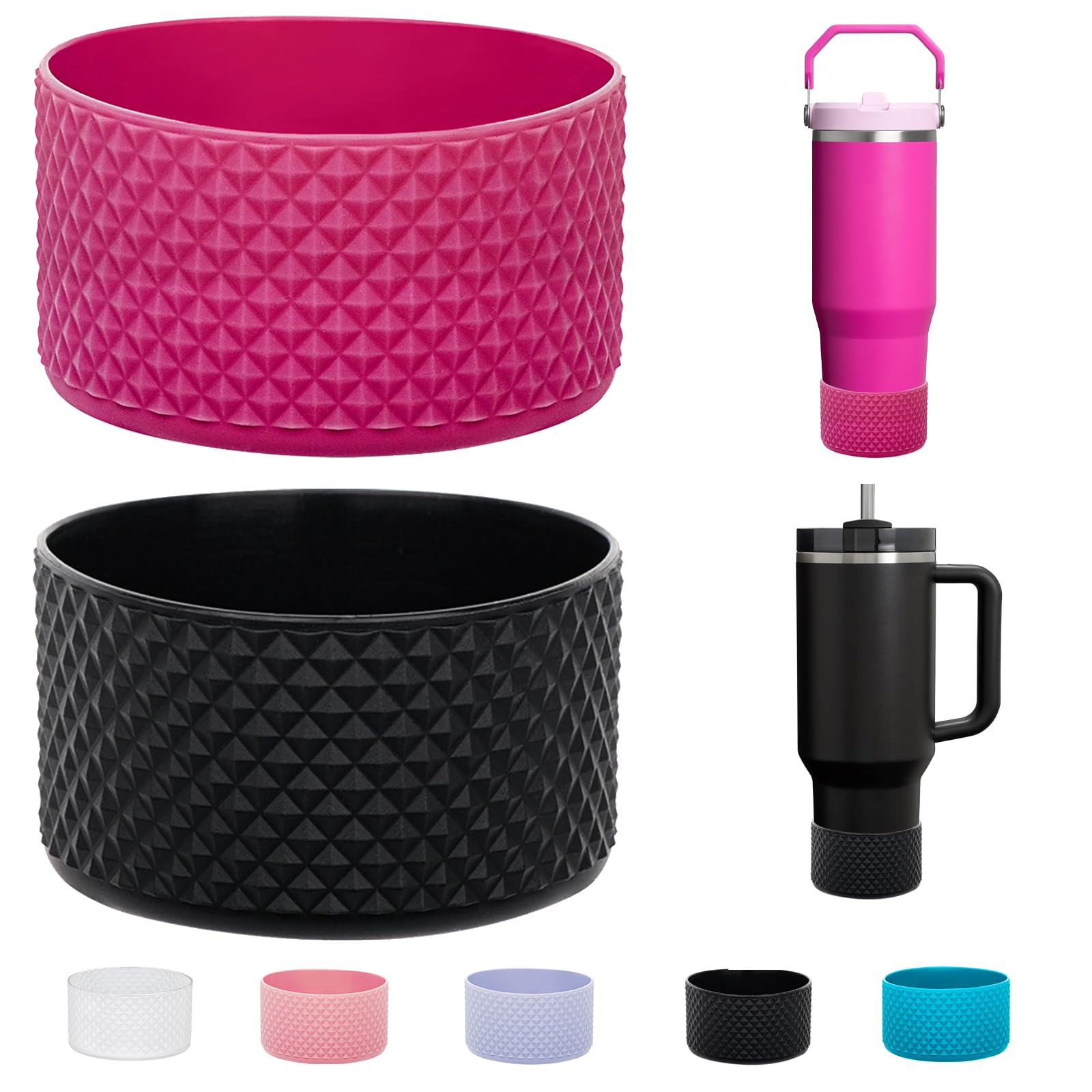 WK IEASON 2 Pcs Tumbler Bottom Protector Flask Silicone Boot for Stanley Quencher Adventure 40oz &Stanley IceFlow 20oz 30oz Compatible with Hydro Flask Wide Mouth 12oz 21oz 24oz(Diamond Snapper/Black)