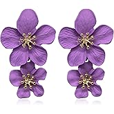2 Pairs Chic Boho Flowers Double Metal Earrings Set,Petal Flower Statement Stud Earrings with Gold Flower Bud for Women Sister Mom Lover and Friends
