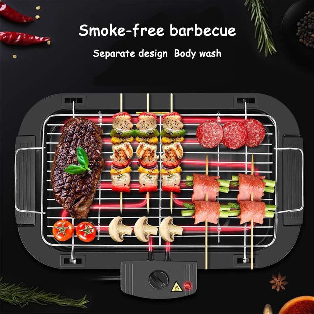 review Xinrangxin Electric Grill Indoor 2-in-1, Outdoor Portable Smokeless Barbecue Grills Non-Stick, with Cool-Touch Handle, 5-Level Control