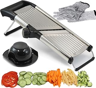 Verstellbar Mandoline Schneide von Chef 's Inspirationen. Best für Aufschneiden von Lebensmitteln, Obst und Gemüse Professional Grade. Julienne Schneider. Mit Reinigungsbürste. Edelstahl