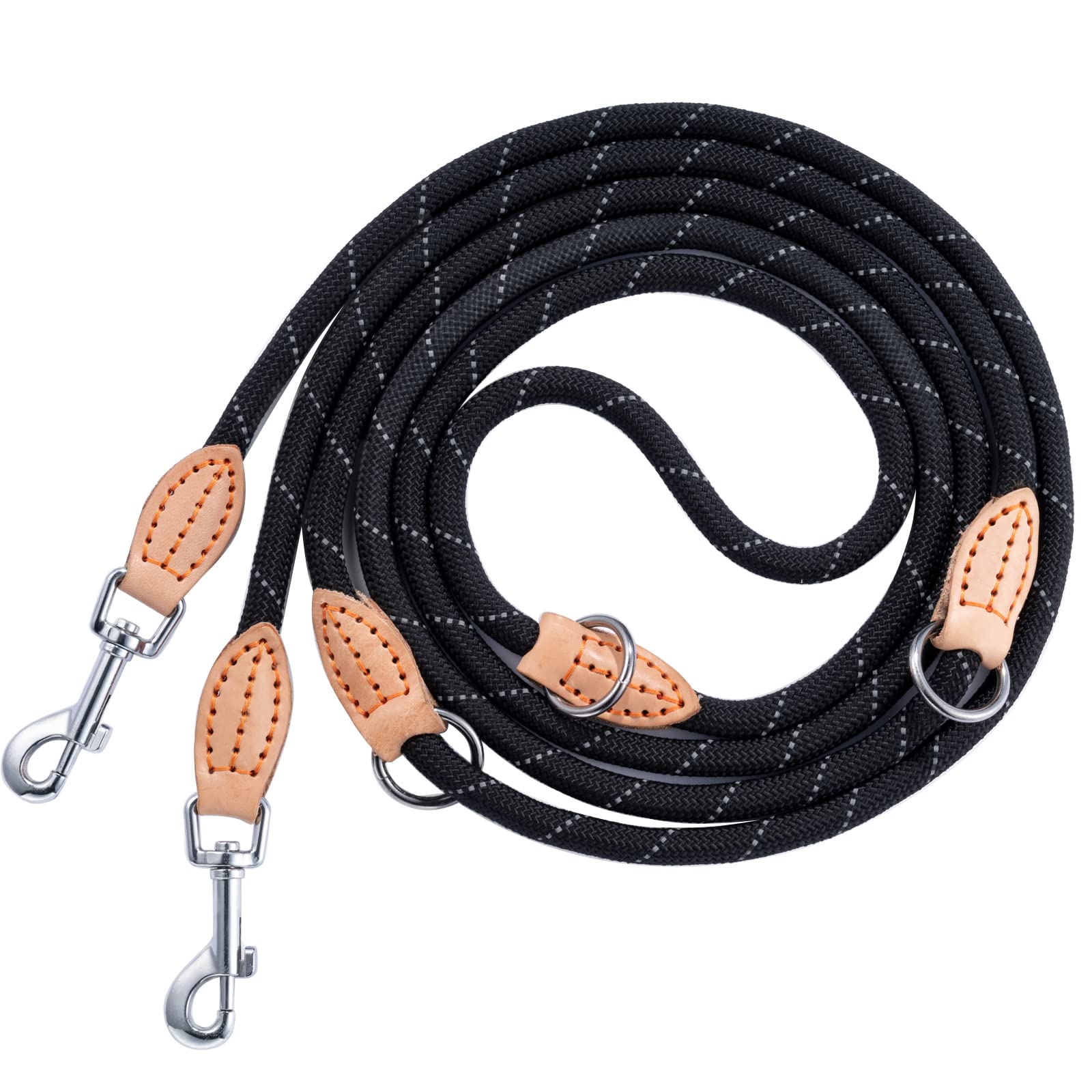 Dog Lead 3 Meter Double Lead Reflective Dog Lead 3-Way Adjustable Nylon Lead Round Black 14 mm