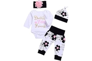 i-Auto Time Newborn Baby Girl Daddy Little Pricess Letter Print Romper + Flowers Pants + Hat + Headband infant Outfit Set