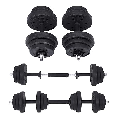 SONGMICS verstellbares Kunststoff Hantelset mit Verbindungsstahlrohr, Kurzhanteln Set, 20 kg, 30 kg, Workout Fitness Training