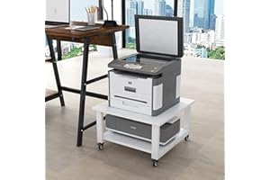 Natwind 2 Tier Laser Printer Stand,19.7''x19.7''x12.6'' Large Printer Table Copier Stand Under Desk,Heavy Duty Rolling Cart with Paper Storage Shelf,Printer Holder on Wheels for Home Office (White)