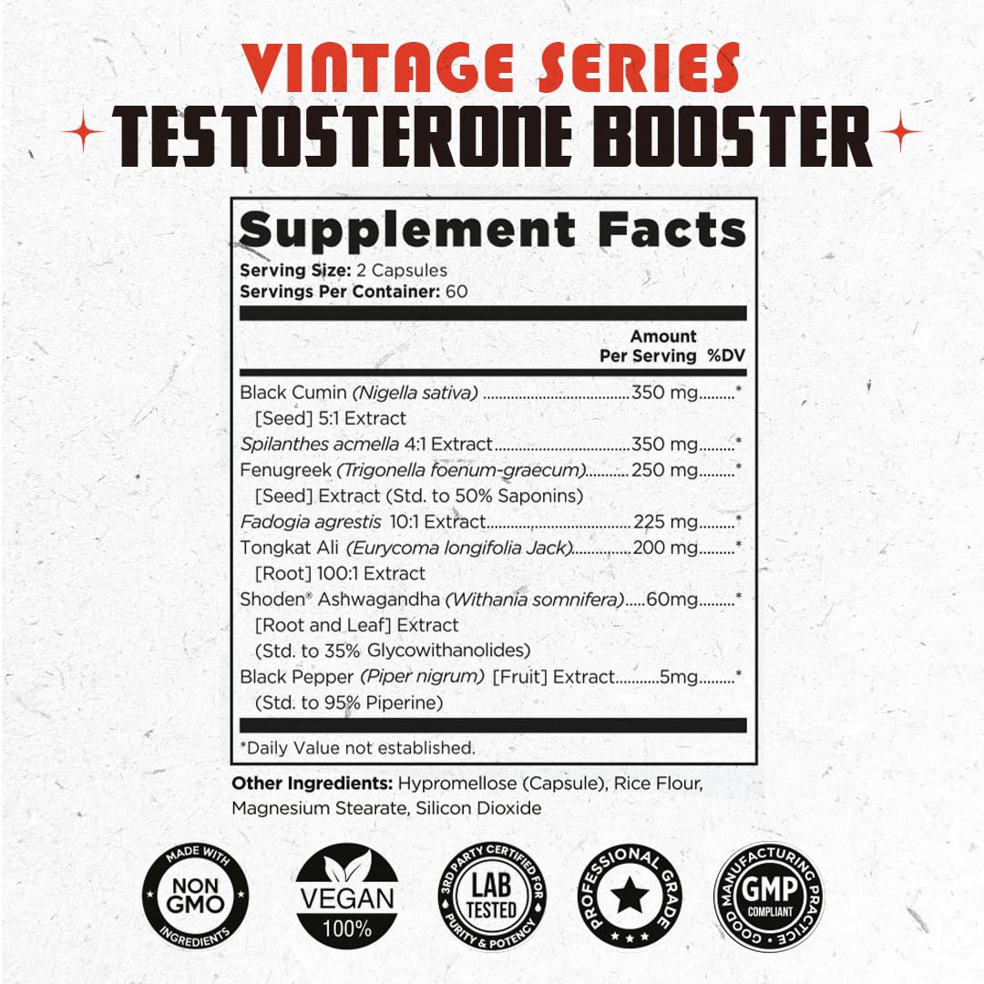 Old School Labs Testosterone Supplement for Men – Shoden® Ashwagandha + Tongkat Ali & Maca Root – Max Potency Test Booster for Muscle, Strength, Drive & Stamina – 120 Veggie Caps