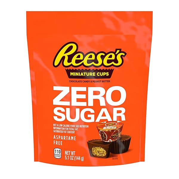 REESE’S ZERO SUGAR MINIATURES CHOCOLATE PEANUT BUTTER CUPS, CANDY BAG, 5.1 OZ