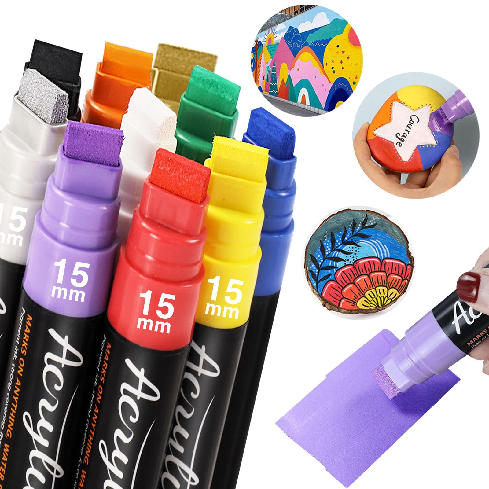 Photo 1 of 10 Graffiti Jumbo Acrylic Markers,15mm Jumbo Felt Tip Poster Paint Pens Acrylic painting Pen for Whiteboard Window Paint Glass Plastic Wood Rock and Metal Graffiti