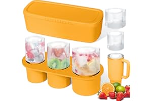 HAILI XMGQ Ice Cube Tray for Stanley Cup, Silicone Ice Cube Maker With Lid for 20-40oz Tumbler, for Chilling Whiskey, Cocktails, Drinks, Coffee, Easy Fill and Release Ice Maker, BPA Free(yellow)