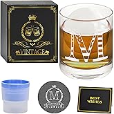 TQONEP Gifts for Men Whiskey Glass Set,10oz Old Fashioned Bourbon Rocks Glass with Ice Ball Mold,Coaster and Gift Card,Personalized Birthday and Father Gift Ideas for Dad Grandpa Husband Boss (M)